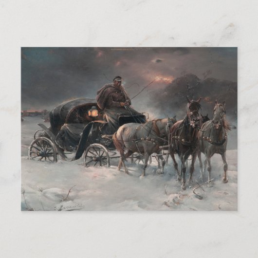 Horsedrawn Sleigh in de nacht Briefkaart (Voorkant)