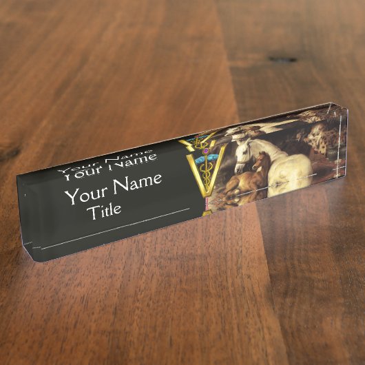 HORSEN, ANDERE DIEREN, CADUCEUS VETERINAIR SYMBOOL NAAMBORDJE (Zijkant)