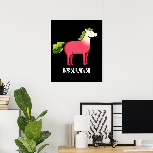 Horseradish Funny Horse Pun Dark BG Poster (Thuiskantoor)