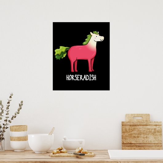 Horseradish Funny Horse Pun Dark BG Poster (Keuken)