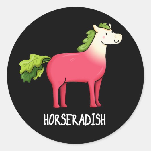 Horseradish Funny Horse Pun Dark BG Ronde Sticker (Voorkant)