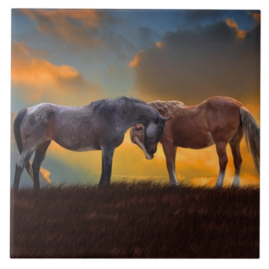 Horses Art Sunset Country Surreal Tegeltje (Voorkant)