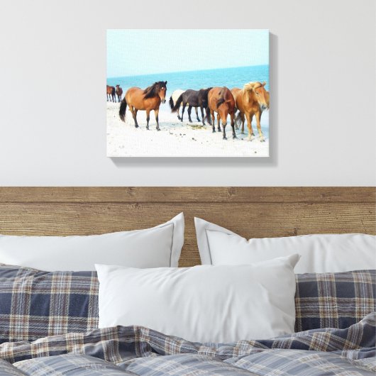 Horses Assateague Nationaal Zee Shore Maryland Canvas Afdruk (Insitu (Slaapkamer))