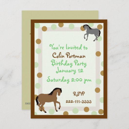 Horses Birthday Invitation Kaart (Voorkant / Achterkant)