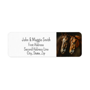  Horses Boerderij Natuur Dierlijke Kunst Etiket