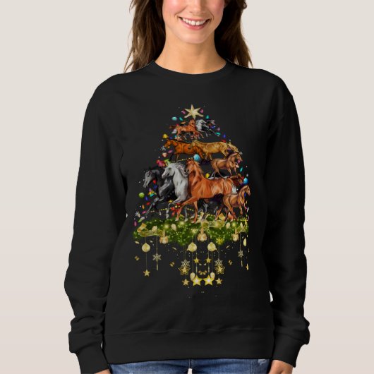 Horses Christmas Tree Lights Holiday Horse Trui (Voorkant)