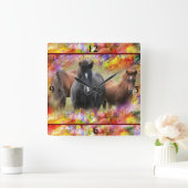 Horses Colorful Square Wall Clock Vierkante Klok (Huis)