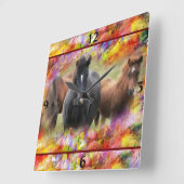 Horses Colorful Square Wall Clock Vierkante Klok (Hoek)