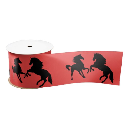 Horses Couple Red Satin Ribbon - Jouw tekst - Kleu Satijnen Lint (Spoel)