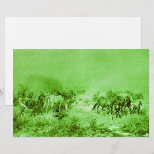 HORSES DIE Antiek licht groen GRAZEN Briefpapier (Voorkant / Achterkant)