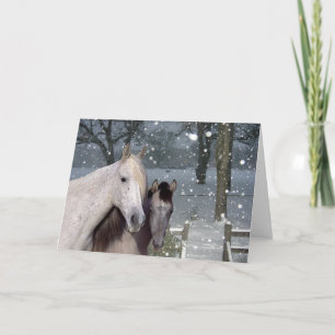 Horses Falling Snow Greeting Card Feestdagen Kaart