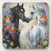  Horses framed in flowers Coaster Bier Onderzetter (Voorkant)