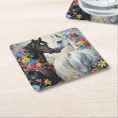  Horses framed in flowers Coaster Kartonnen Onderzetters (Schuin)