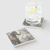 Horses framed in flowers Coaster Stenen Onderzetter (Zijkant)