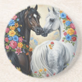  Horses framed in flowers Coaster Zandsteen Onderzetter (Voorkant)