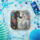 Horses framed in flowers paper plates papieren bordje (Feest)