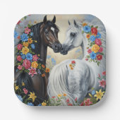 Horses framed in flowers paper plates papieren bordje (Voorkant)
