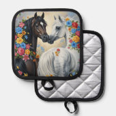  Horses framed in flowers pot holder Pannenlap (Voorkant / Achterkant)