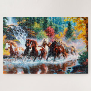 Horses Galloping in Forest Jigzaag Puzzle Legpuzzel