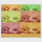 HORSES GRAZEN, Antiek rood bruin geel groen Cadeaupapier (Vlak)