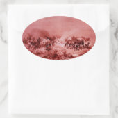 HORSES GRAZEN, Antiek rood roze ovaal Ovale Sticker (Tas)