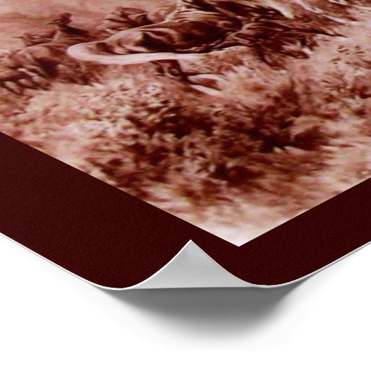 HORSES GRAZING Antiek bruin ,Sepia Poster (Hoek)