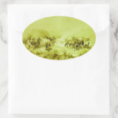 HORSES GRAZING ,Antiek olijven groene ovaal Ovale Sticker (Tas)