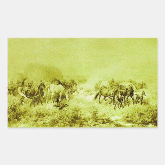 HORSES GRAZING, Antiek olijventeelt Rechthoekige Sticker (Voorkant)