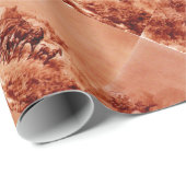 HORSES GRAZING,Antiek rode bruine roze Cadeaupapier (Rol Hoek)