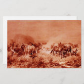 HORSES GRAZING Antiek Rood Bruin Roze Briefpapier (Voorkant / Achterkant)