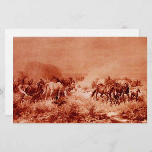 HORSES GRAZING Antiek Rood Bruin Roze Briefpapier (Voorkant / Achterkant)