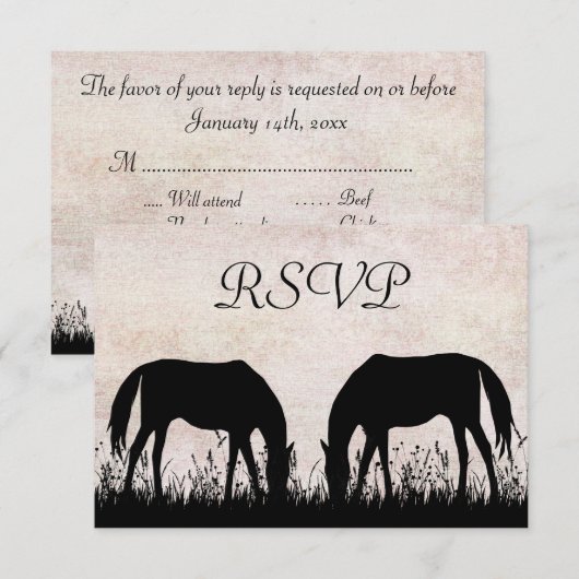 Horses Grazing Equestrian Wedding RSVP Kaart (Voorkant / Achterkant)