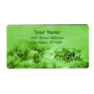 HORSES GRAZING Light Green Etiket
