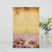 HORSES GRAZING PARCHMENT MONOGRAM Brown Sepia Briefpapier (Staand voorkant)