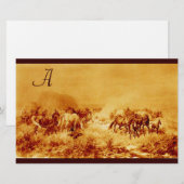 HORSES GRAZING PARCHMENT MONOGRAM brown sepia Briefpapier (Voorkant / Achterkant)