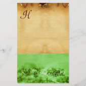 HORSES GRAZING PARCHMENT MONOGRAM Green Brown Briefpapier (Voorkant)