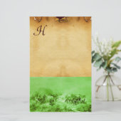 HORSES GRAZING PARCHMENT MONOGRAM Green Brown Briefpapier (Staand voorkant)