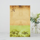HORSES GRAZING PARCHMENT MONOGRAM Green Brown Briefpapier (Staand voorkant)