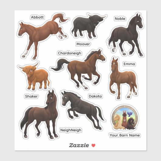 Horses Highland Cows Farm Custom-Cut Vinyl Sticker (Vel)