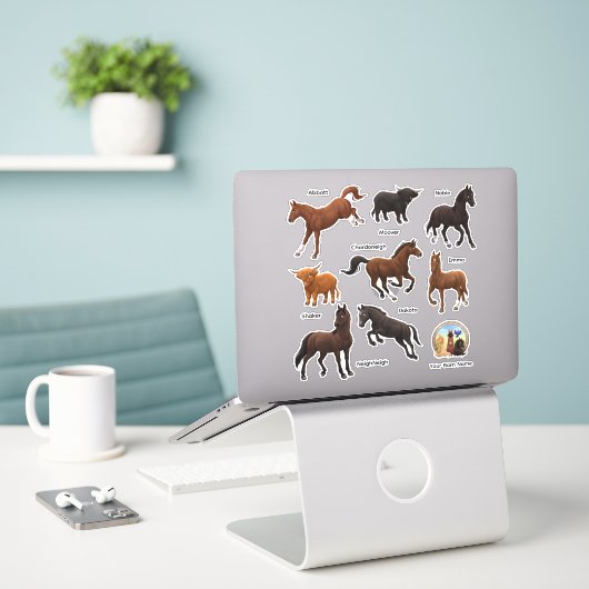 Horses Highland Cows Farm Custom-Cut Vinyl Sticker (Laptop op bureau)