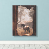 Horses in Forest Clearing Sunbeam Art Canvas Afdruk (Insitu (Houten vloer))