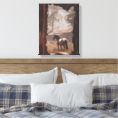 Horses in Forest Clearing Sunbeam Art Canvas Afdruk (Insitu (Slaapkamer))