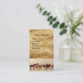 HORSES/MARES EN FOALS bruin perkament Visitekaartje (Staand voorkant)