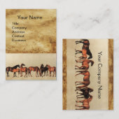 HORSES/MARES EN FOALS bruin perkament Visitekaartje (Voorkant / Achterkant)