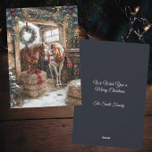 Horses Plaid Country Christmas Winter Barn Scene Feestdagenkaart