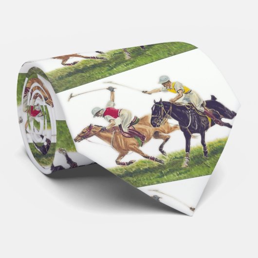 Horses Polo Players Print Necktie Stropdas (Opgerold)