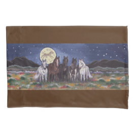 Horses Pony Watch Moon Night Sky Natuur Meadow Kussensloop