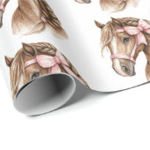 Horses Pretty Pink Bows Birthday Cadeaupapier (Rol Hoek)