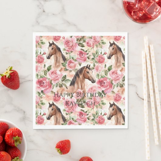 Horses Pretty Pink Roses Floral Birthday Servet (Insitu)