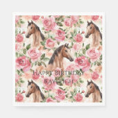 Horses Pretty Pink Roses Floral Birthday Servet (Voorkant)